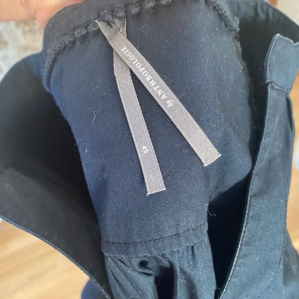 Anthropologie Black Cotton Blouse with Puff Sleeves - Picture 5 of 5